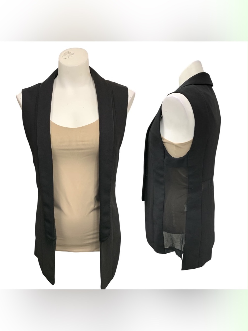 Zara Black Sleeveless Longline Blazer Vest Size S